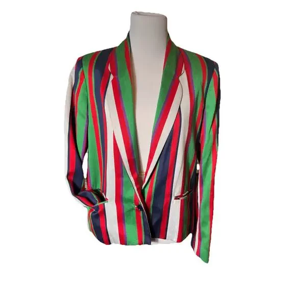 Vintage‎ 1970s Jupe Blazer Women’s Silk Blend Multicolor Stripe ILGWU Union Made - Picture 4 of 16